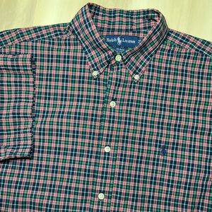 Polo Ralph Lauren Men's Sz M Blake Christmas Plaid Red Green Cotton Button Down